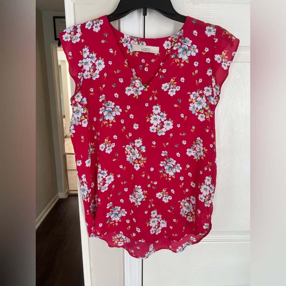 LOFT Vibrant Red Floral Blouse